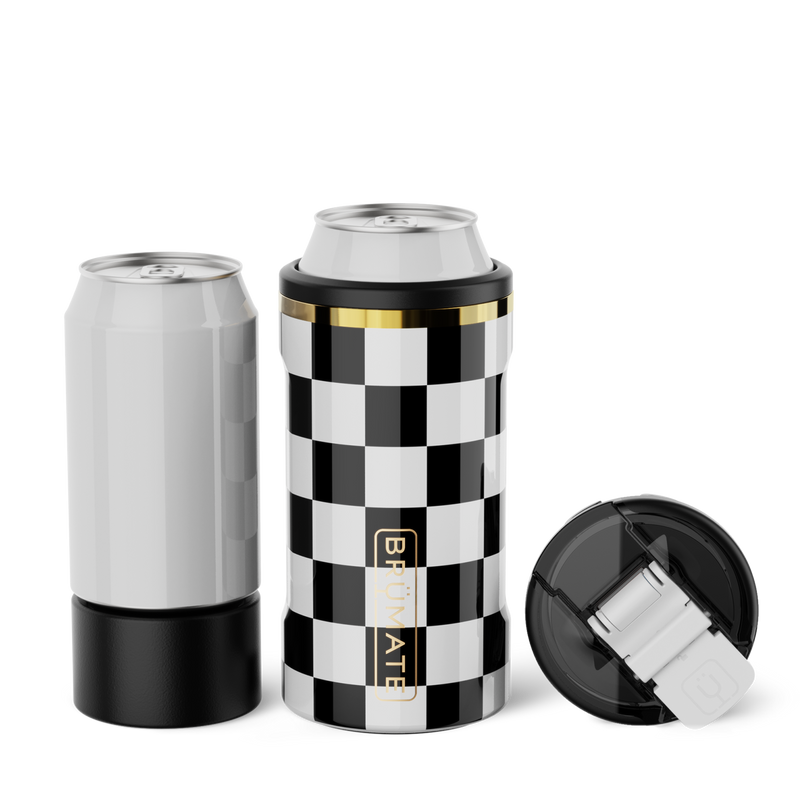 Hopsulator Trio V2 | Black & White Checker | 12/16oz Standard Cans - Smooth Escape